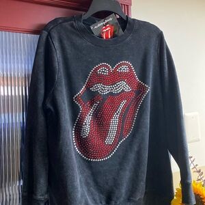 The Rolling Stones Sparkling Crystal Cotton Blend Fleece Lined Sweatshirt New